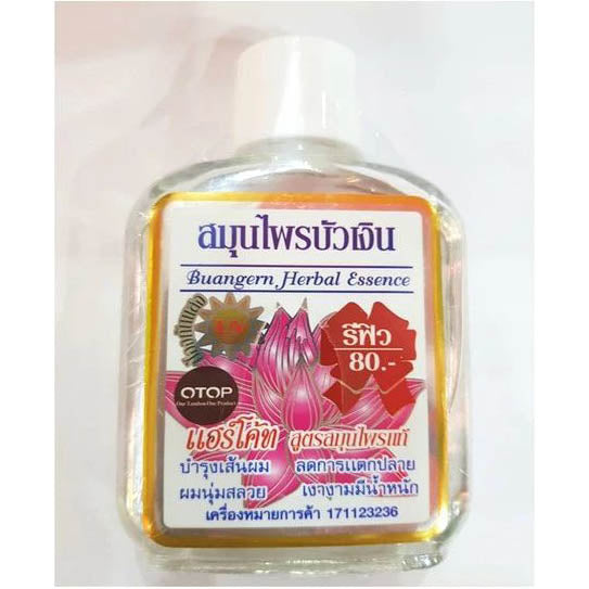 Buangern Hair Essence Herbal 85ml bottle front label lotus design with Refill