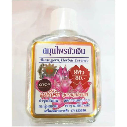 Buangern Hair Essence Herbal 85ml bottle front label close up lotus design