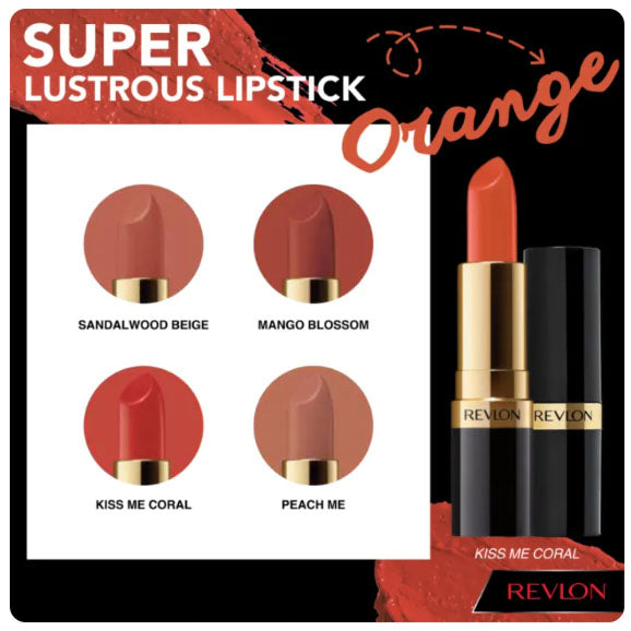 Revlon Super Lustrous Lipstick coral orange shades collection creme texture display