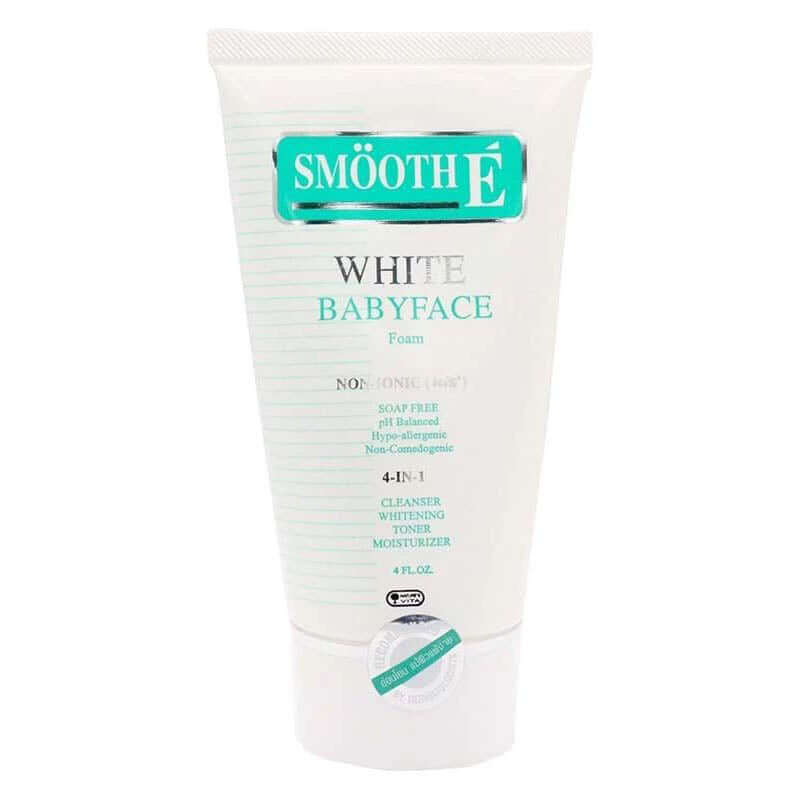 Smooth E White Babyface Foam front view 120g non ionic facial cleanser tube