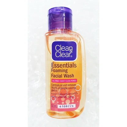 Clean & Clear Essentials Foaming Facial Wash 50ml front view with purple cap