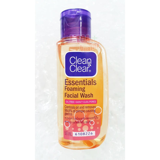 Clean & Clear Essentials Foaming Facial Wash 50ml front view with purple cap