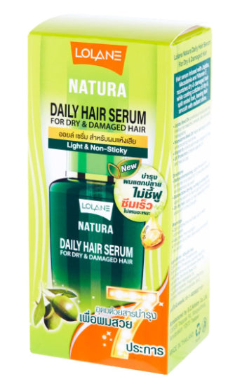 Side panel of LOLANE Natura Hair Serum Magic in One box showing product details