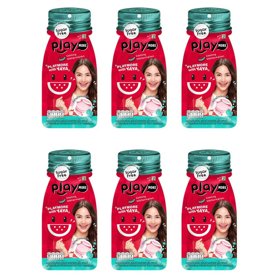 Multiple bottles of Playmore Watermelon Menthol Candy sugar-free cooling candy pack