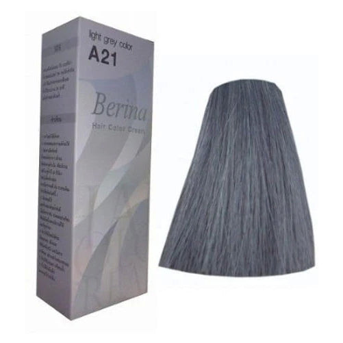 Berina A21 Light Grey hair color cream box for permanent grey hair dye