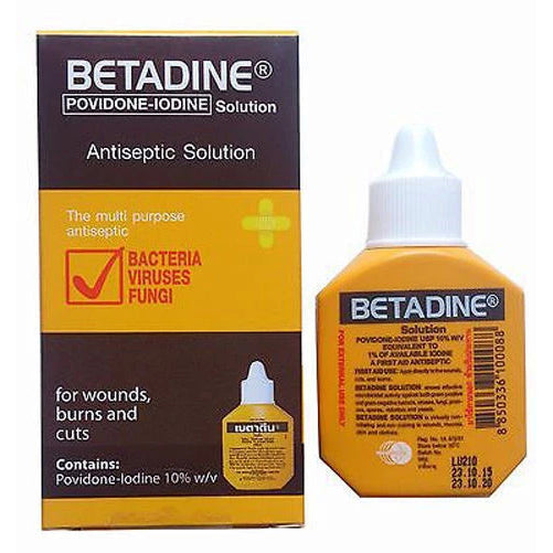 Betadine Povidone Iodine Antiseptic Solution 30cc Bottle with Box for Cuts Burns and Wounds