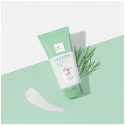 Baby Bright Acne Cleansing Foam tube flatlay on pastel background