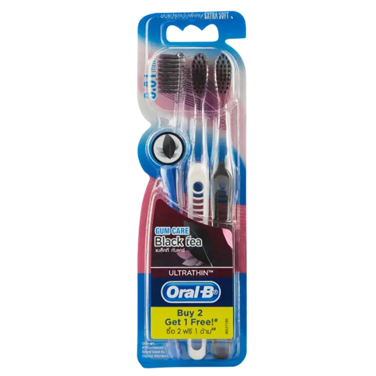 Oral-B Black Tea Gum Care Toothbrush Pro-Dense Extra Soft Pack of 3 front packaging view