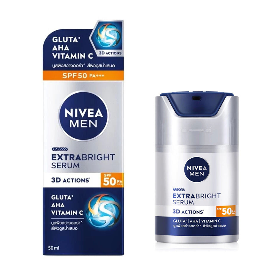 NIVEA MEN Extra Bright Serum SPF50 PA+++ Face Moisturizer Gluta AHA Vitamin C 50ml