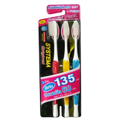 Systema Soft Toothbrush Standard value pack 3 pieces original packaging angled view