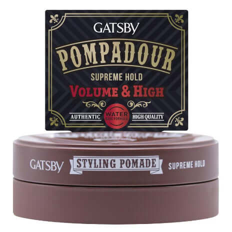Gatsby Pompadour Pomade front view showing supreme hold and volume packaging