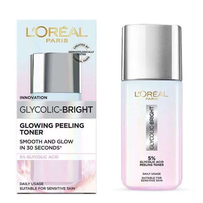 Loreal Glycolic Bright Toner 5 percent glycolic acid bottle and box front view