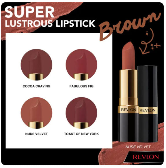 Revlon Super Lustrous Lipstick nude brown shades collection creme texture display