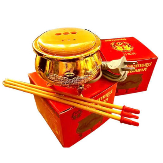 Thai Electric Incense Burner golden dragon decorative worship pot with electric joss sticks