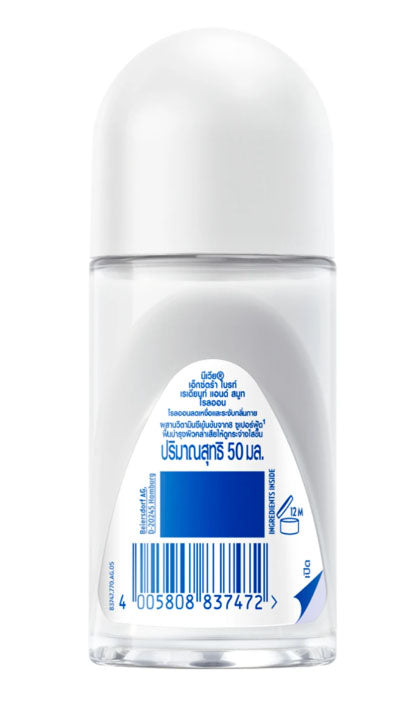 NIVEA Extra Bright Roll On back label with product details and barcode