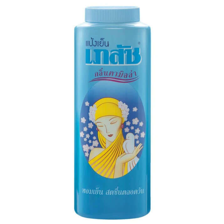 Bhaesaj Cooling Powder Camellia Aroma Fresh and Cool Body Talcum bottle front view