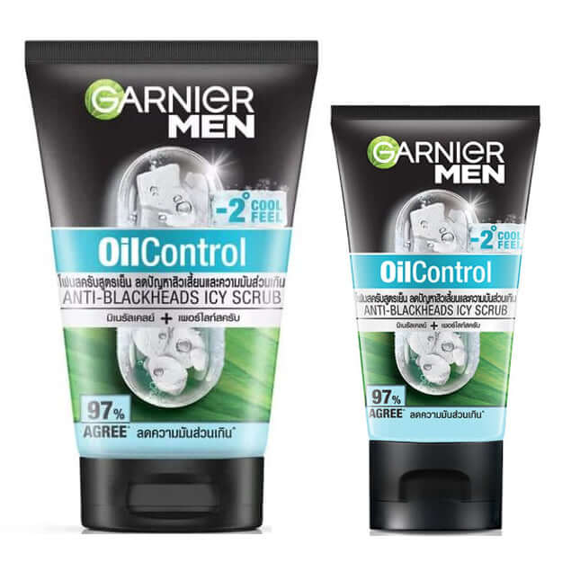 Garnier Men Oil Control Icy Scrub Face Wash Anti Blackheads in 50ml and 100ml tubes