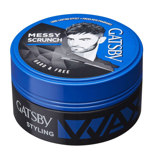 Gatsby Hard Free Wax 75g blue hair styling wax jar front view messy scrunch matte hold