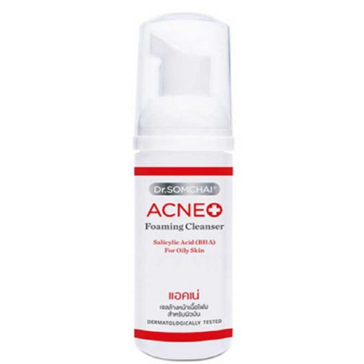 Dr Somchai Acne Foaming Foam Cleanser with Salicylic Acid for oily skin, 150ml bottle.