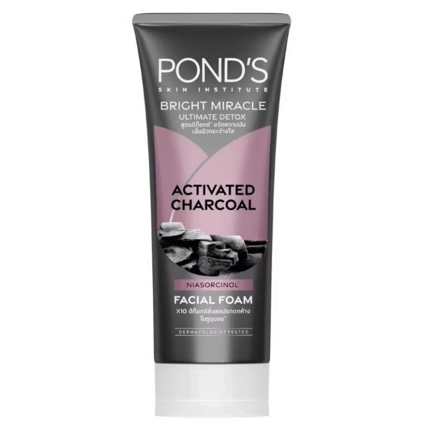 Ponds Charcoal Facial Foam packaging front bright miracle charcoal foam