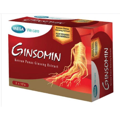 Mega We Care Ginsomin Korean Panax Ginseng Extract 30 capsules with vitamins and minerals for energy immunity and vitality support