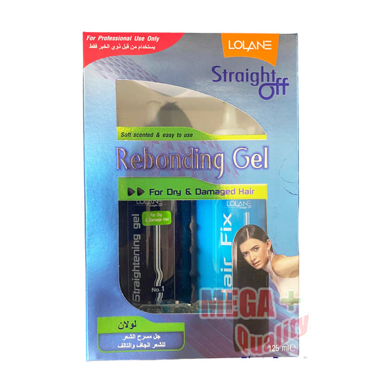 LOLANE Straight Off Rebonding Gel kit box front view 125ml for dry and damaged hair