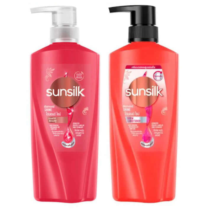 Sunsilk Diamond Shine shampoo and serum conditioner pump bottles pair front view
