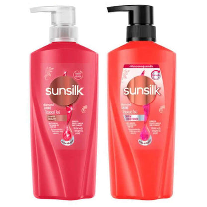 Sunsilk Diamond Shine shampoo and serum conditioner pump bottles pair front view