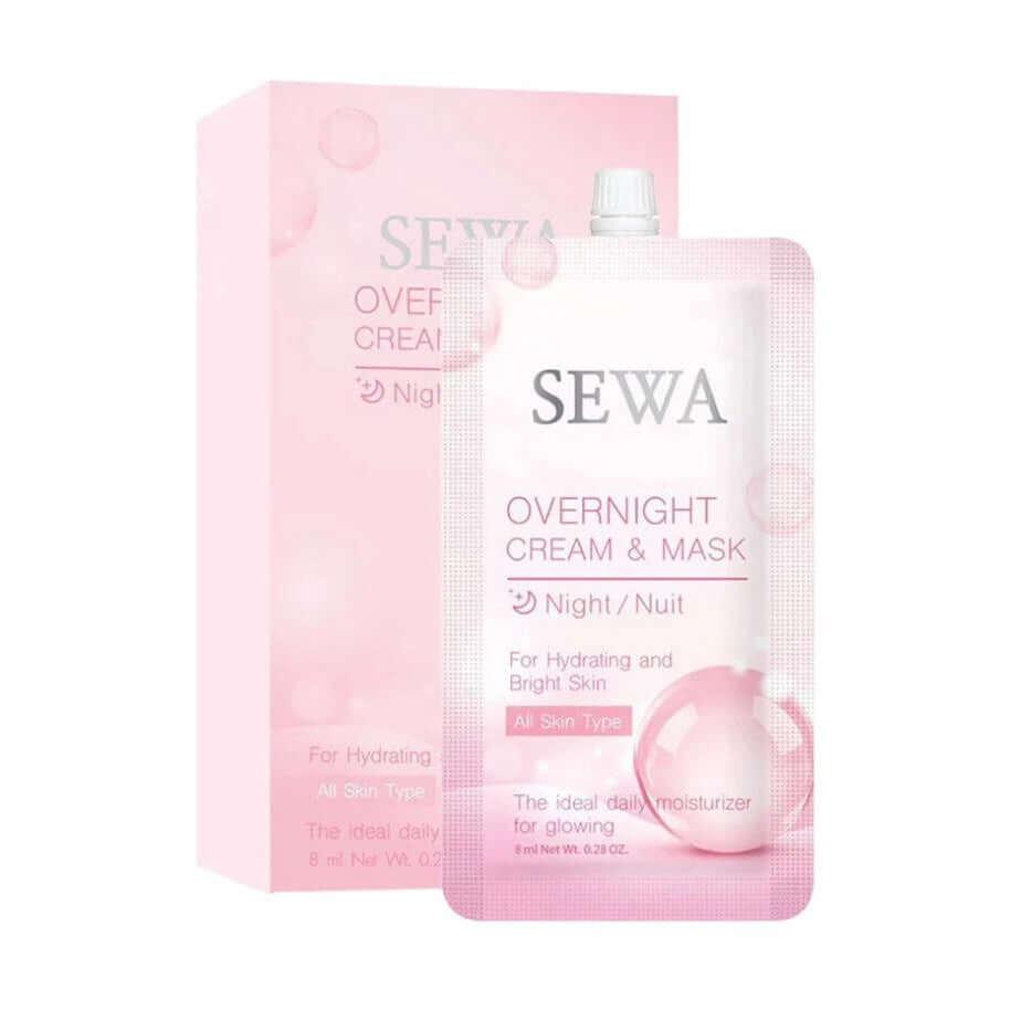 SEWA Overnight Cream Mask box package and single 8ml sachet
