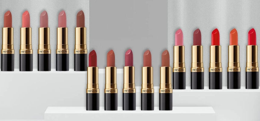 Revlon Super Lustrous Lipstick full shade range lineup bullet lipstick display