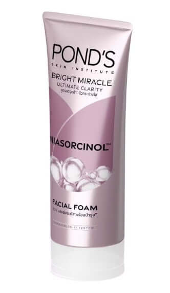 Ponds Bright Miracle Foam angled front view facial foam cleanser tube