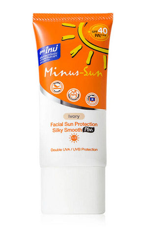 Minus Sun SPF40 facial sun protection tube with Ivory shade and silky smooth texture.