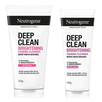 Neutrogena Deep Clean Foam Brightening Foaming Cleanser 1 Percent Niacinamide 100, 150g front tube pack