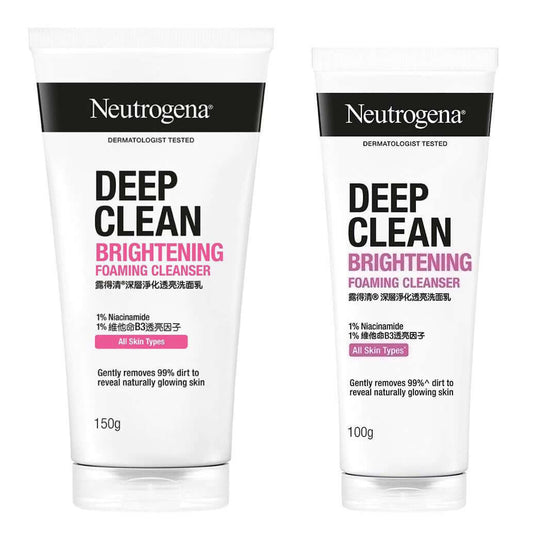 Neutrogena Deep Clean Foam Brightening Foaming Cleanser 1 Percent Niacinamide 100, 150g front tube pack