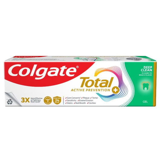 Colgate Total Deep Clean gel toothpaste box front view active prevention mint