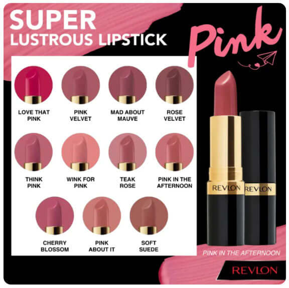 Revlon Super Lustrous Lipstick pink shades collection creme texture display