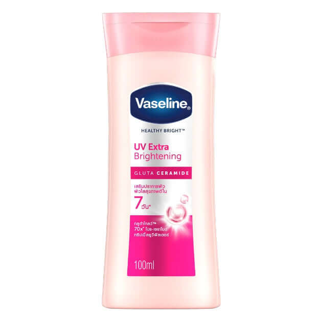 Vaseline UV Extra Brightening Lotion 100ml in a portable flip-top bottle for daily skin moisturizing