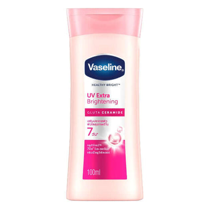 Vaseline UV Extra Brightening Lotion 100ml in a portable flip-top bottle for daily skin moisturizing