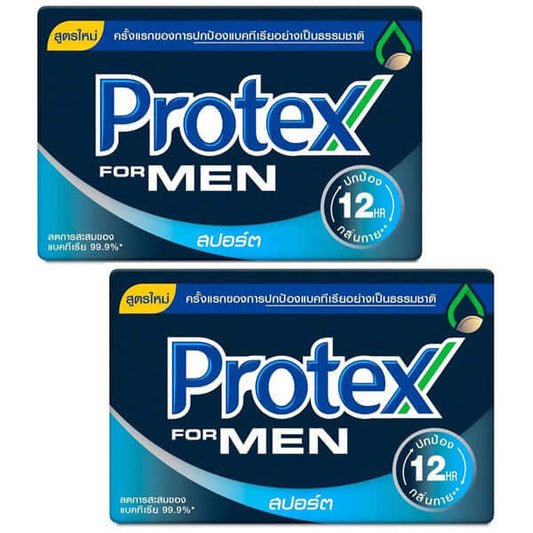 Protex For Men Sport soap box pack of two bars front packaging blue design