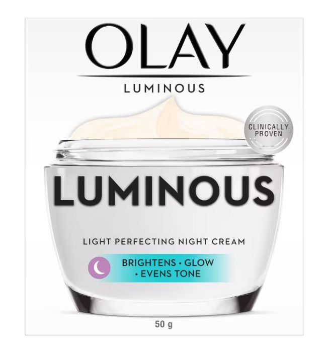 Olay Luminous Night Cream product close up jar and lid design