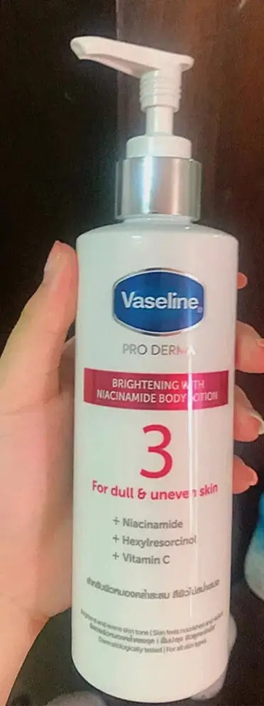 Vaseline Pro Derma Niacinamide Lotion 3 for dull and uneven skin, brightening body lotion with niacinamide and vitamin C.