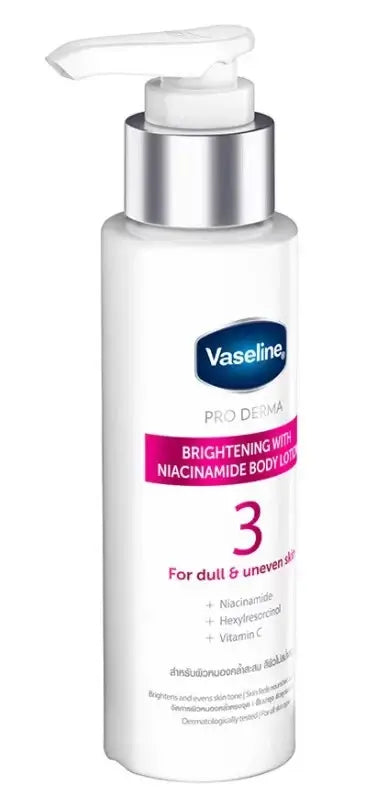 Vaseline Pro Derma Niacinamide Lotion 3 brightening body lotion for dull and uneven skin, with niacinamide and Vitamin E.
