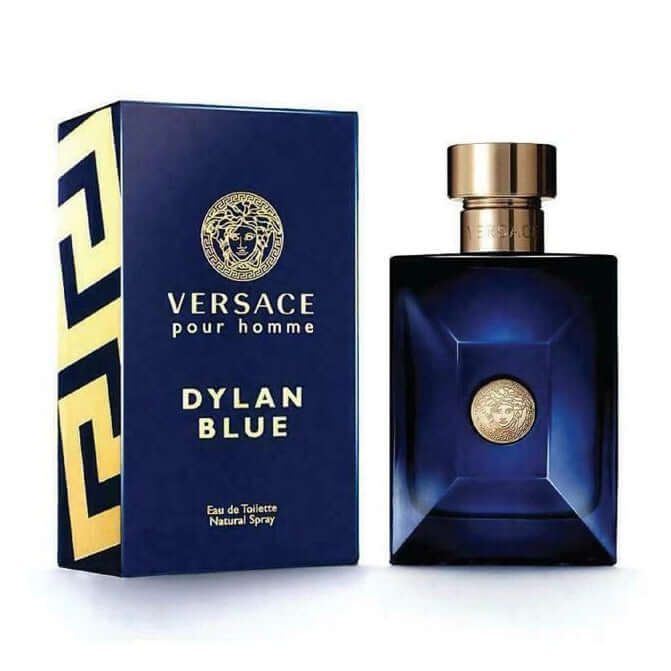 A box and bottle of Versace Dylan Blue Pour Homme EDT