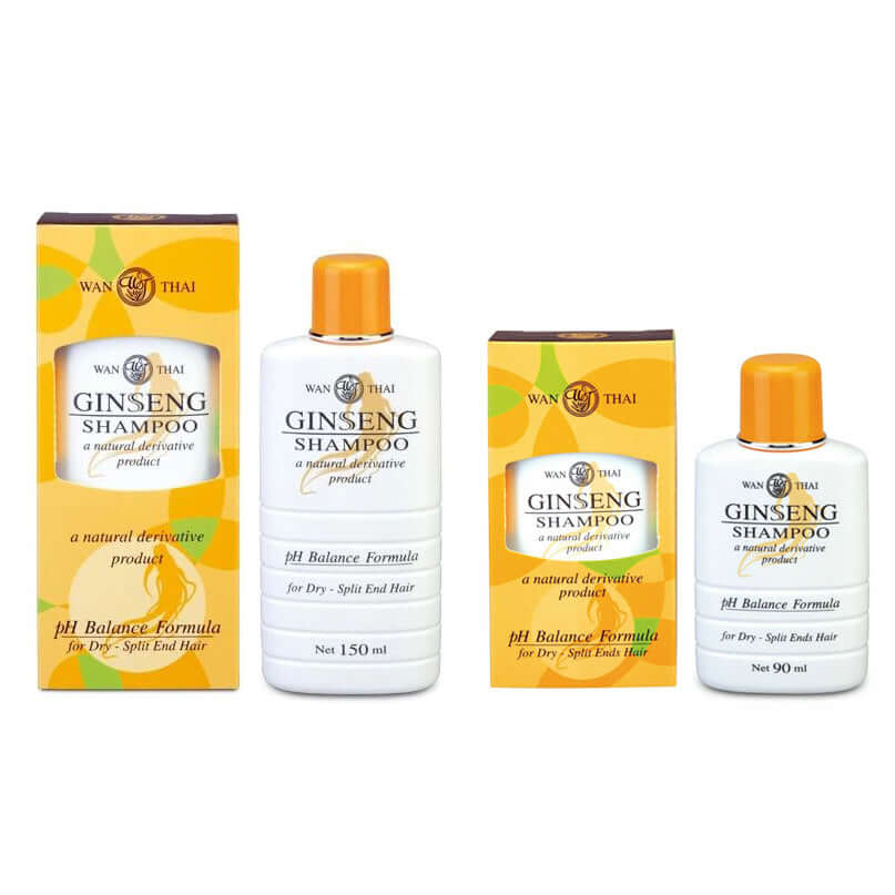 Wan Thai Ginseng Shampoo bottles and packaging boxes in different sizes