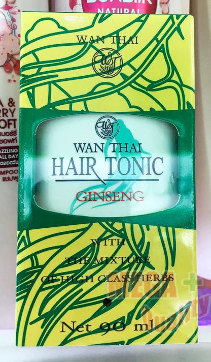 Wanthai Ginseng Hair Tonic packaging featuring a premium blend of natural herbs for scalp care.