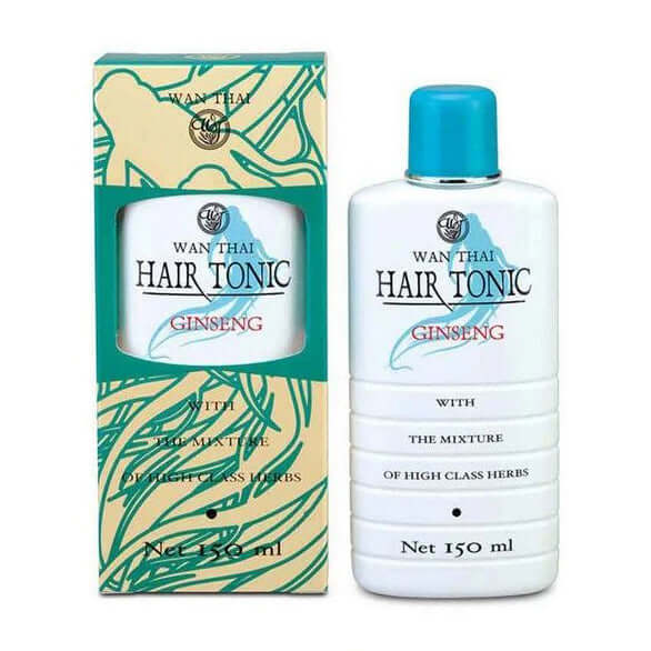 Wanthai Ginseng Hair Tonic 150ml bottle and herbal packaging front view