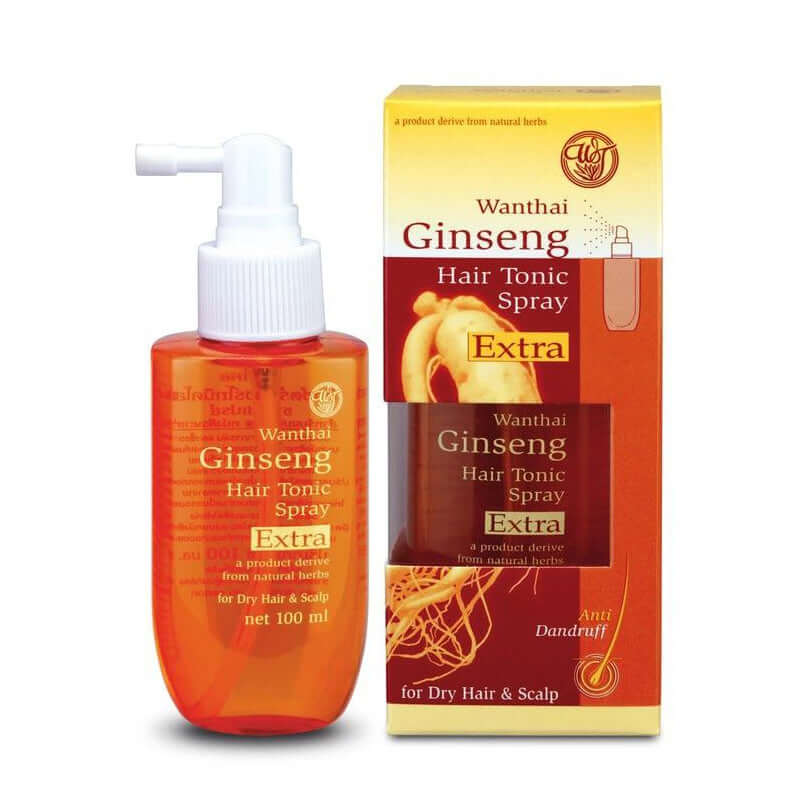 Wanthai Ginseng Hair Tonic Spray Extra 100ml bottle and packaging front view