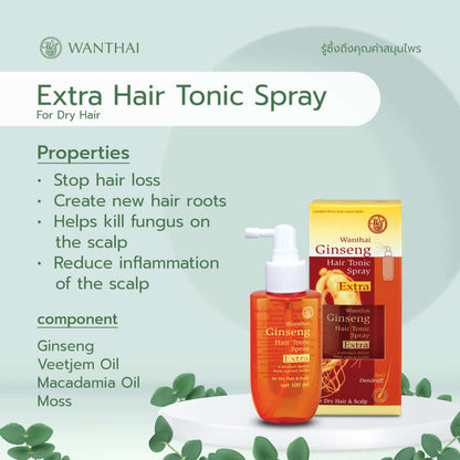 Wanthai Ginseng Hair Tonic dry scalp care herbal spray information card