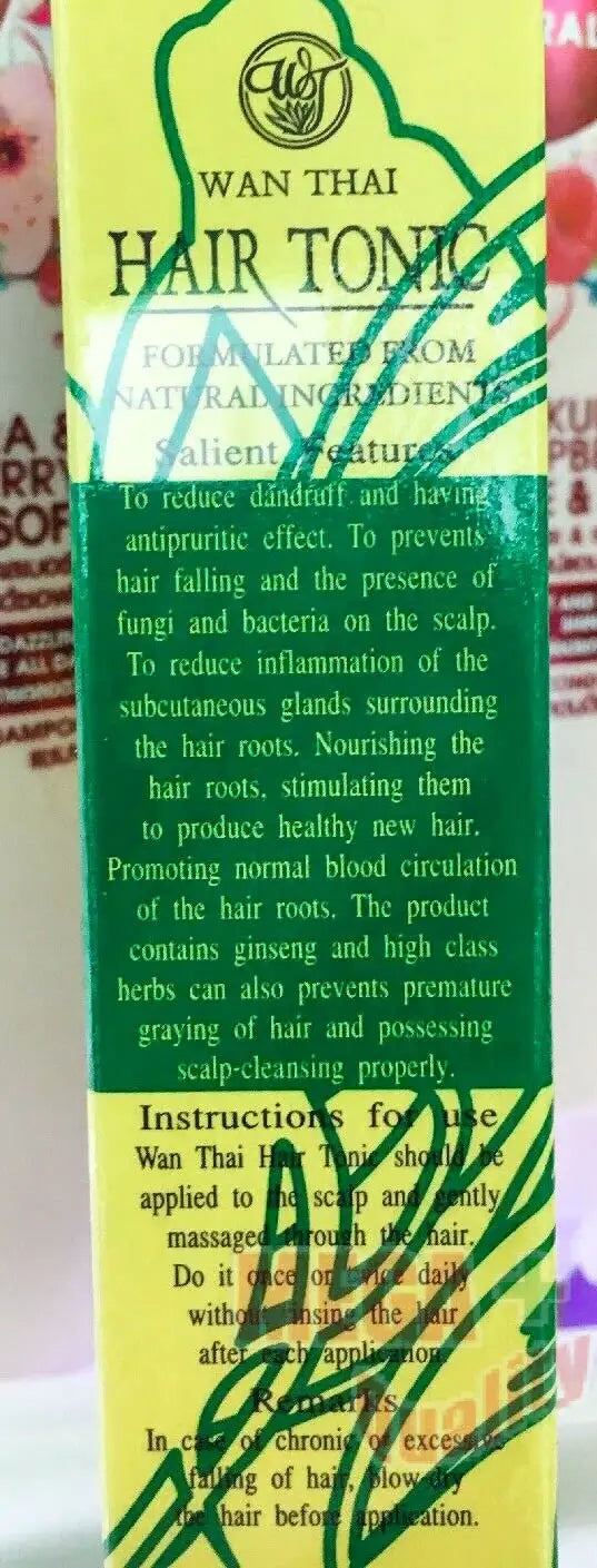 Wanthai Ginseng Hair Tonic side packaging with product information and usage instructions