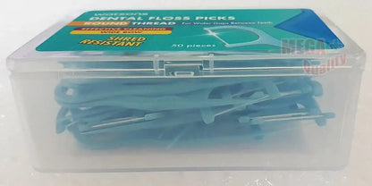 Watsons Dental Floss Picks packaging with mint flavor round thread, featuring 50 shred resistant picks in a clear container.